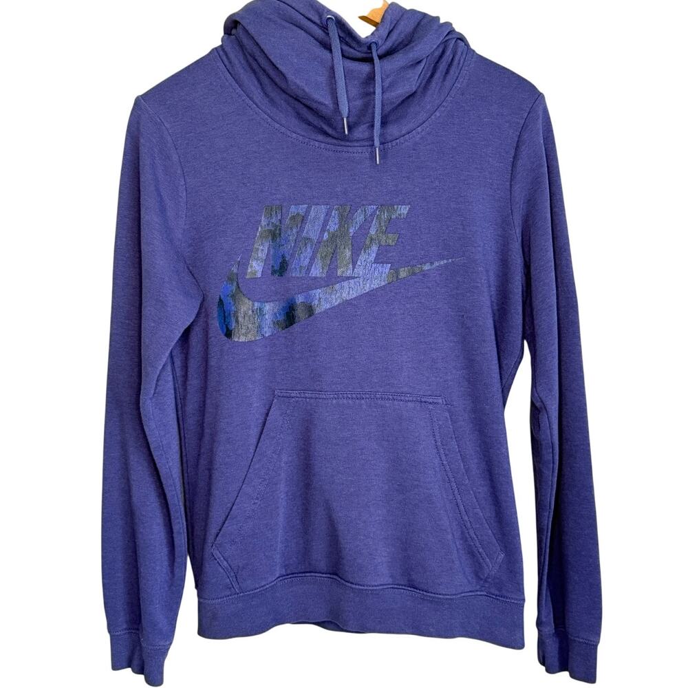 Nike Purple Hoodie Sweatshirt Cowl Neck Camo Swoosh Women’s Small